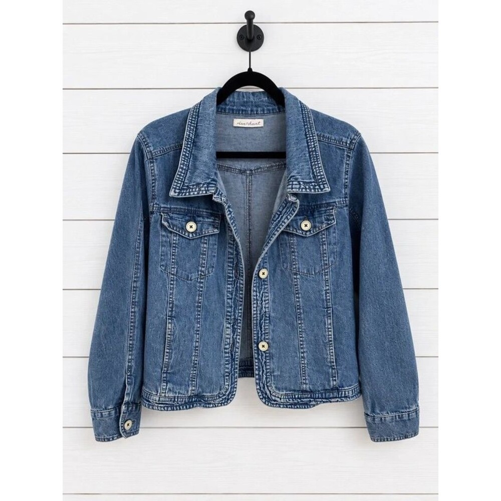 1X - Plus Size Keren Hart Denim Jacket Blue Button Front